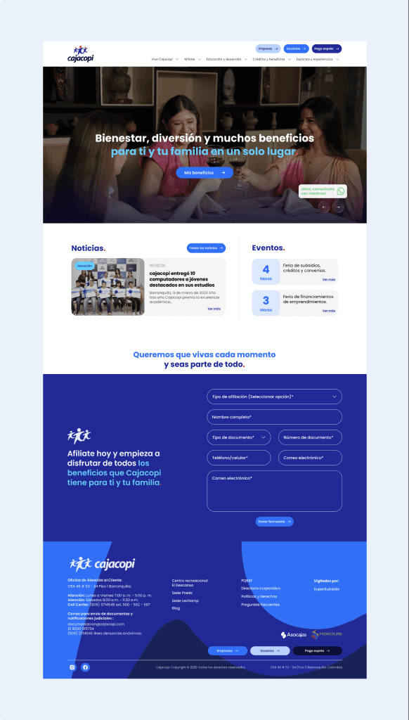 Cajacopi — rediseño del sitio web